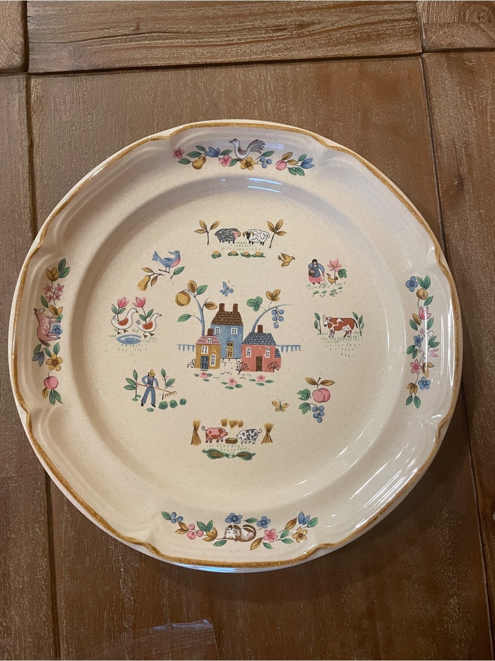 Cream Farmhouse Motif Ceramic Dinner Plate - Multicolor Accents - Picture 2 of 6